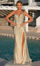 Portia and Scarlett PS26407C - Jeweled Ornate Plunge V-Neck Gown