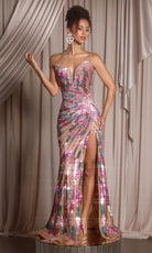 Portia and Scarlett PS26413C - Deep V-Neckline Shimmer Prom Dress