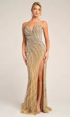 Portia and Scarlett PS26417C - Beaded Strapless Slit Gown