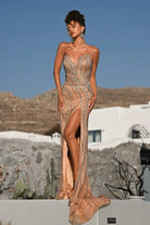 Portia and Scarlett PS26417C - Beaded Strapless Slit Gown