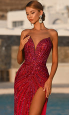 Portia and Scarlett PS26418C - Strapless Beaded Prom Dress With Slit