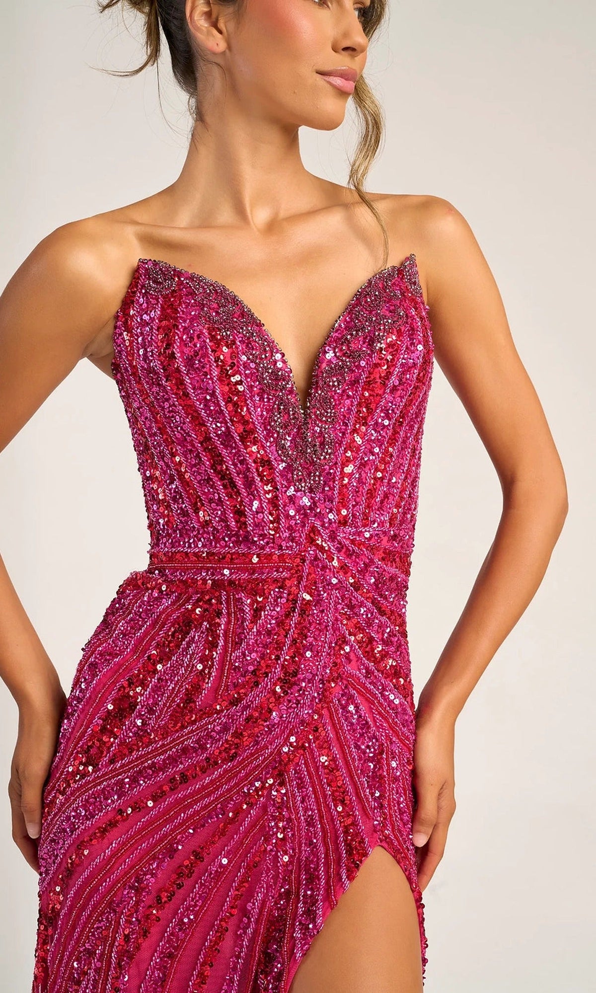 Portia and Scarlett PS26418C - Strapless Beaded Prom Dress With Slit