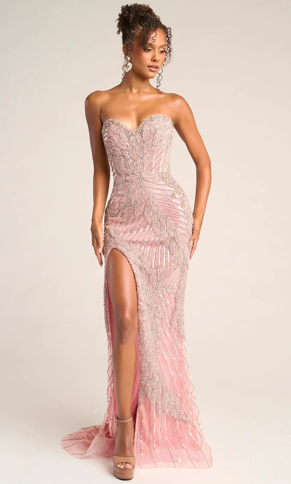 Portia and Scarlett PS26435C - Strapless Leaf Embellished Long Dress - Silhouette Dresses