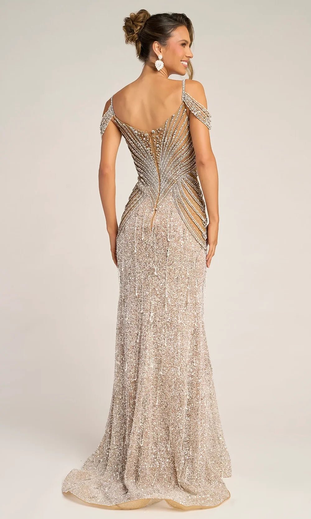 Portia and Scarlett PS26449C - Cold Shoulder Beaded Fringe Gown - Silhouette Dresses