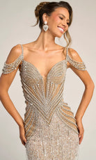 Portia and Scarlett PS26449C - Cold Shoulder Beaded Fringe Gown - Silhouette Dresses