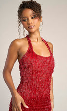Portia and Scarlett PS26452C - Halter Fringe Beaded Prom Dress