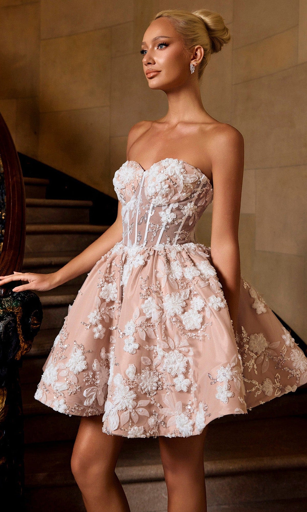 Portia and Scarlett PS26506 - Appliqued Sweetheart Neck Short Dress