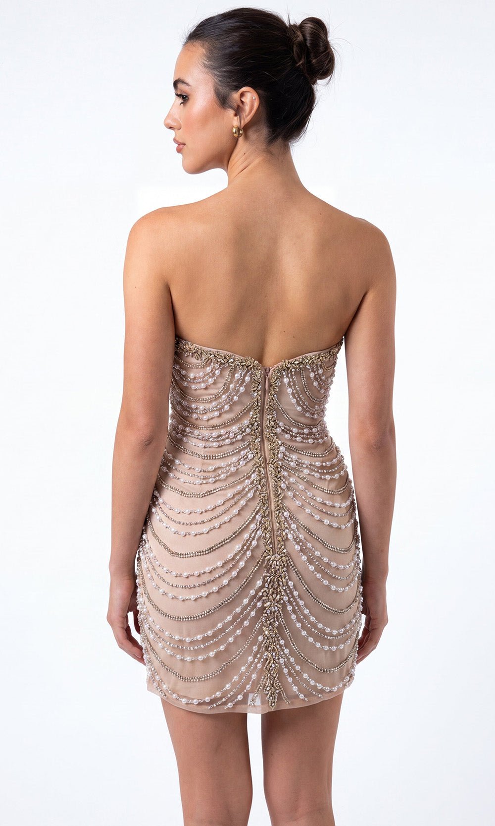 Portia and Scarlett PS26841C - Pearl Draped Plunging Sweetheart Dress - Silhouette Dresses