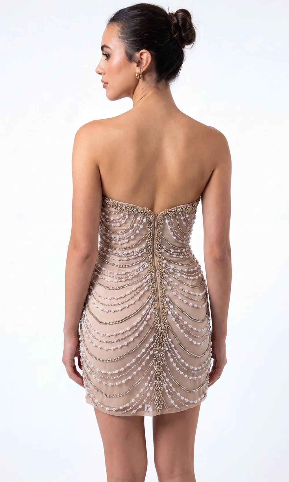 Portia and Scarlett PS26841C - Pearl Draped Plunging Sweetheart Dress - Silhouette Dresses