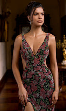 Portia and Scarlett PS26850C - V-Neckline Floral Beaded Evening Gown