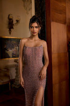 Portia and Scarlett PS26857C - Scoop Neckline High Slit Beaded Gown - Silhouette Dresses