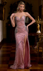 Portia and Scarlett PS26860C - Bead Encrusted High Slit Sheath Gown - Silhouette Dresses