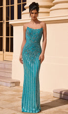 Portia and Scarlett PS26863C - Column Strapless Linear Beaded Gown - Silhouette Dresses