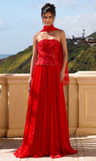 Portia and Scarlett PS26902E - Floral Embroidered Pleated A-Line Gown - Silhouette Dresses