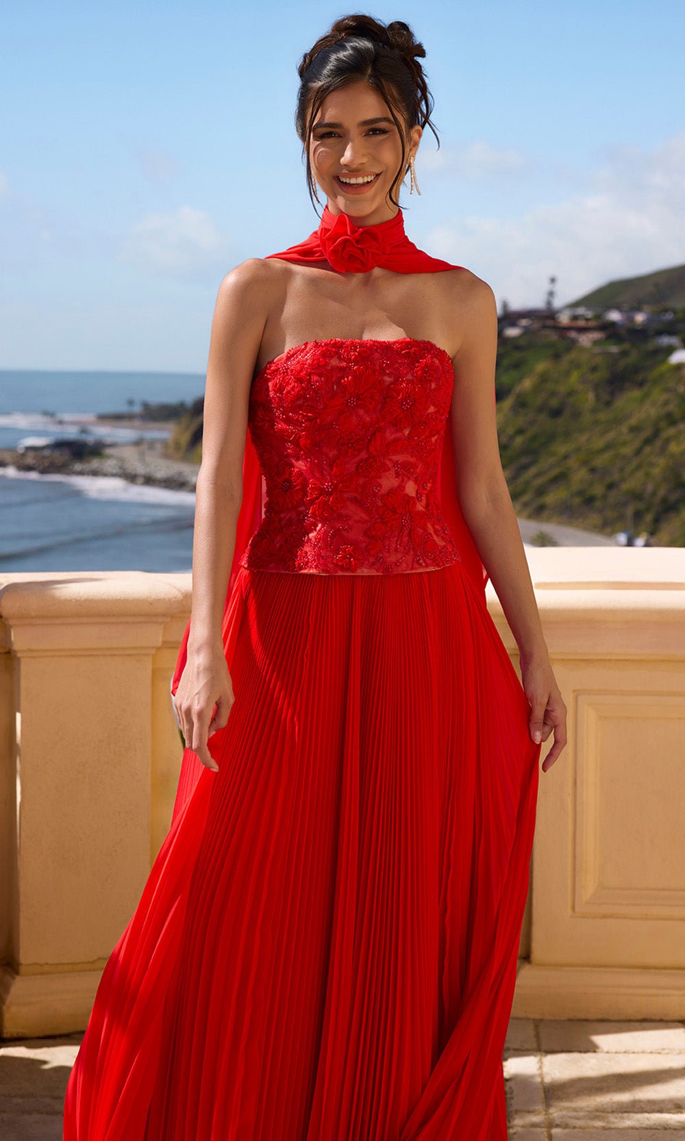Portia and Scarlett PS26902E - Floral Embroidered Pleated A-Line Gown - Silhouette Dresses