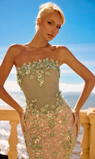 Portia and Scarlett PS26910E - Floral Detail Basque Sheath Gown