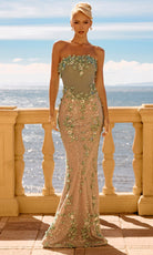 Portia and Scarlett PS26910E - Floral Detail Basque Sheath Gown