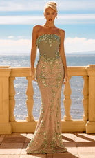 Portia and Scarlett PS26910E - Floral Detail Basque Sheath Gown - Silhouette Dresses
