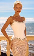 Portia and Scarlett PS26914E - Crystal Trim Scoop Neck Corset Gown
