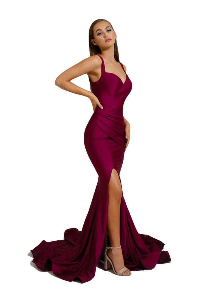Portia and Scarlett - PS6339 Sleeveless V-Neck Simple Prom Mermaid Gown - Silhouette Dresses
