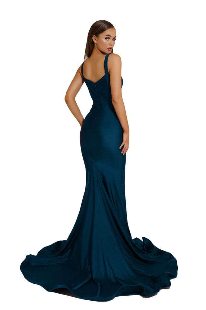 Portia and Scarlett - PS6339 Sleeveless V-Neck Simple Prom Mermaid Gown - Silhouette Dresses