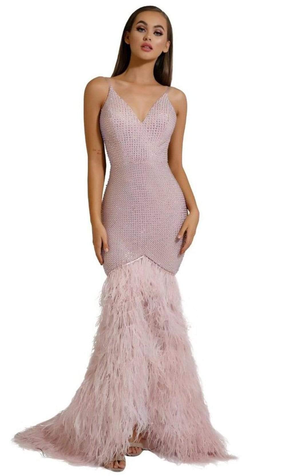 Portia and Scarlett - PS6826 V Neck Feathered Dress - back view