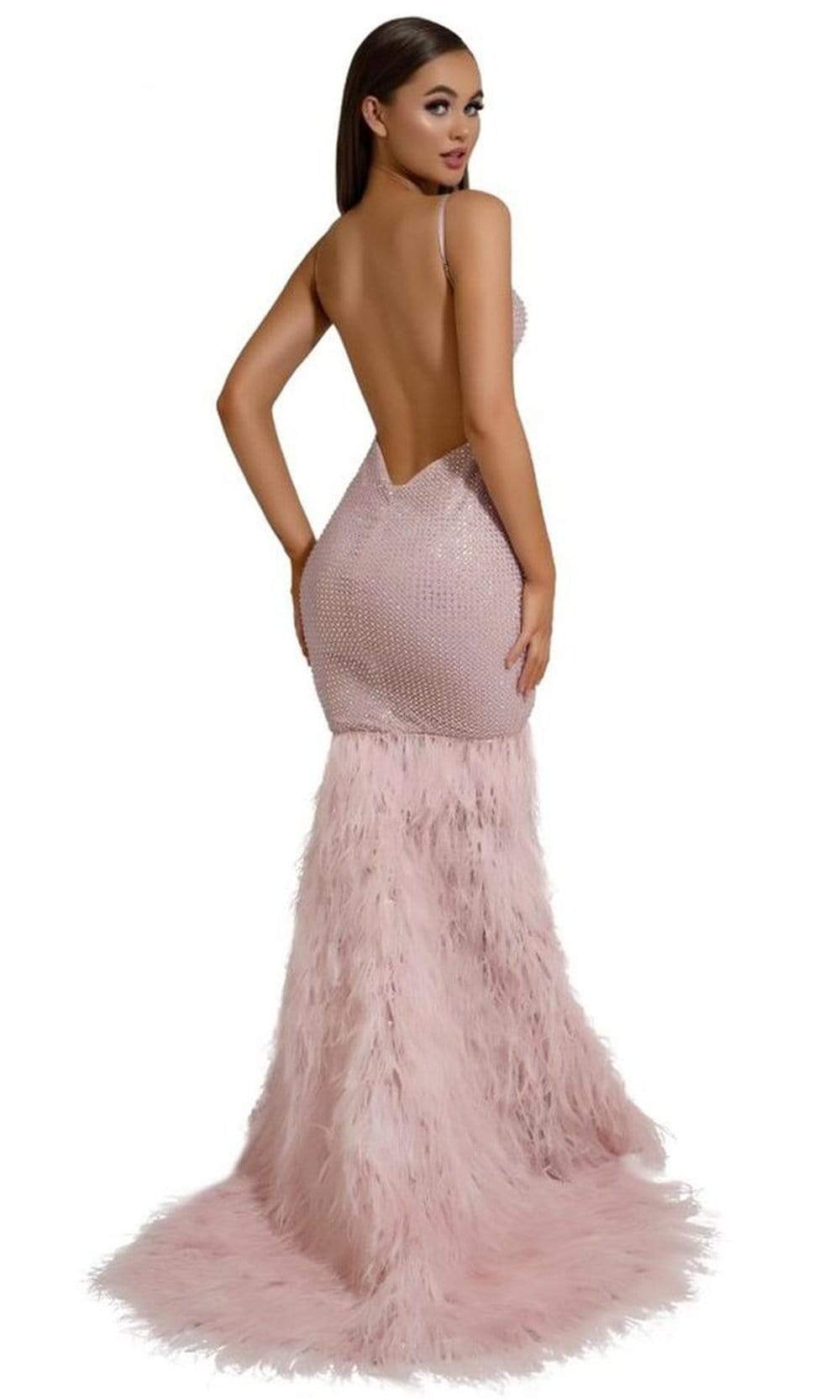 Portia and Scarlett - PS6826 V Neck Feathered Dress - detail view