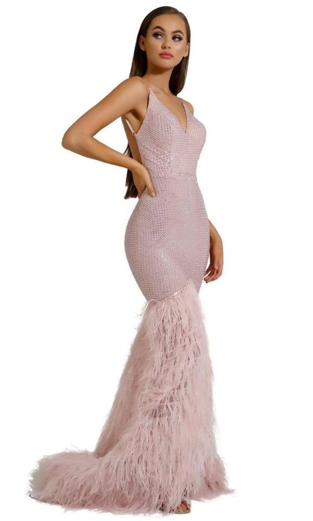 Portia and Scarlett - PS6826 V Neck Feathered Dress - view 4