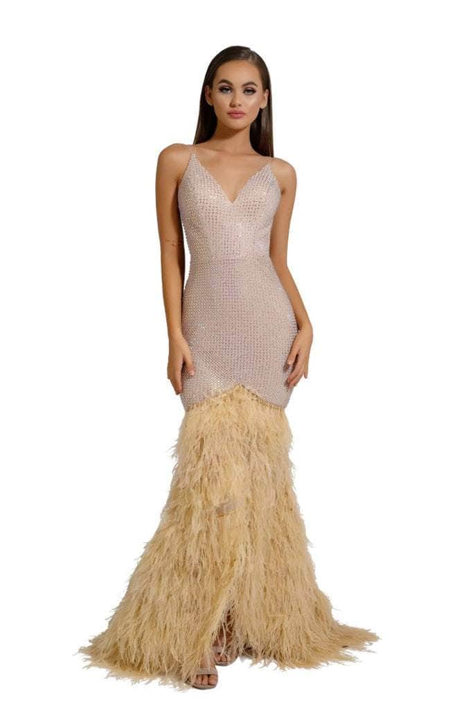 Portia and Scarlett - PS6826 V Neck Feathered Dress - view 9