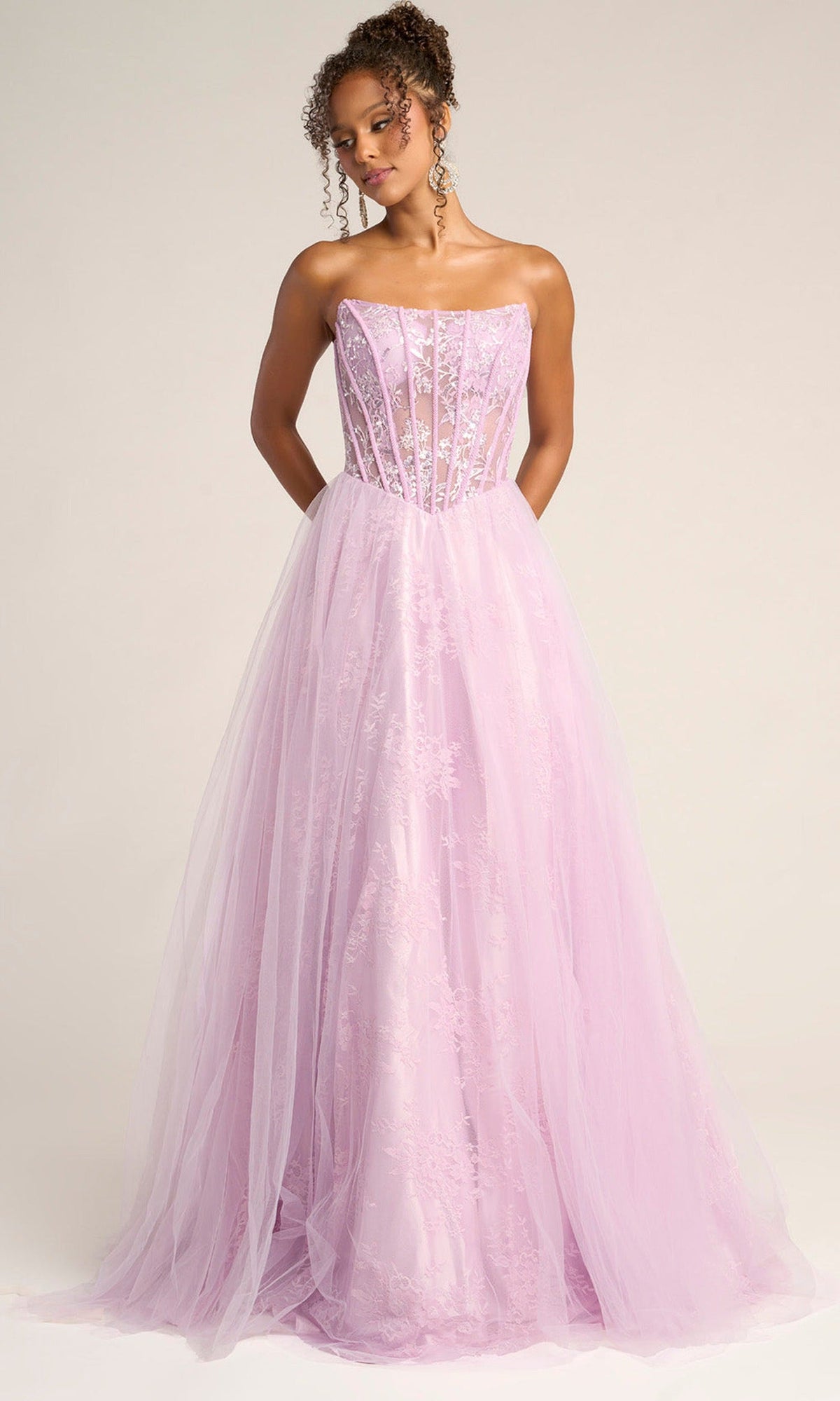 Portia and Scarlett XO023 - Scoop Neck Floral Lace Prom Dress