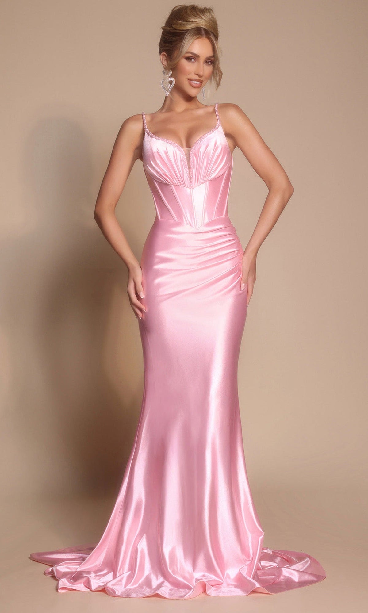 Portia and Scarlett XO042 - Beaded Strap Ruched Prom Gown