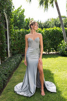 Portia and Scarlett XO098 - Beaded Studded Plunging Neck Gown