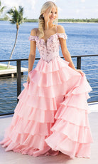 Portia and Scarlett XO171 - Floral Applique Ruffle Tiered Prom Dress - Silhouette Dresses
