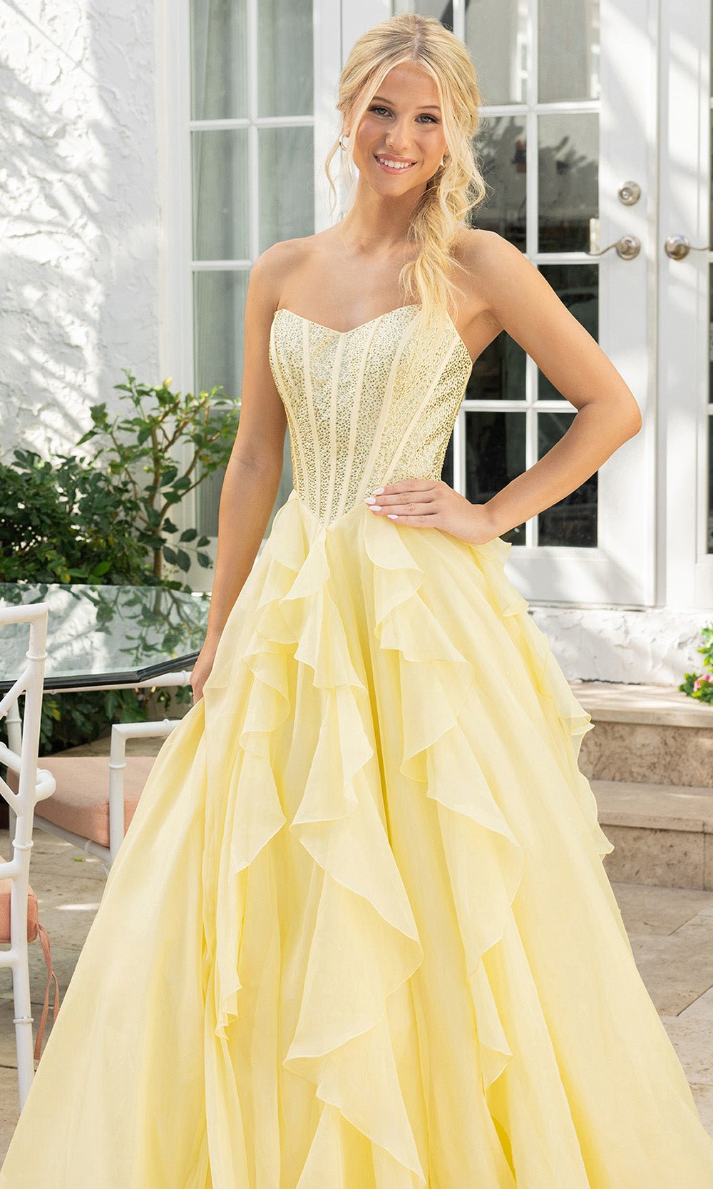 Portia and Scarlett XO174 - Corset Ruffle Overlay Prom Gown - Silhouette Dresses