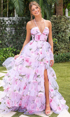 Portia and Scarlett XO176 - Tiered Floral Organza Halter Gown - Silhouette Dresses