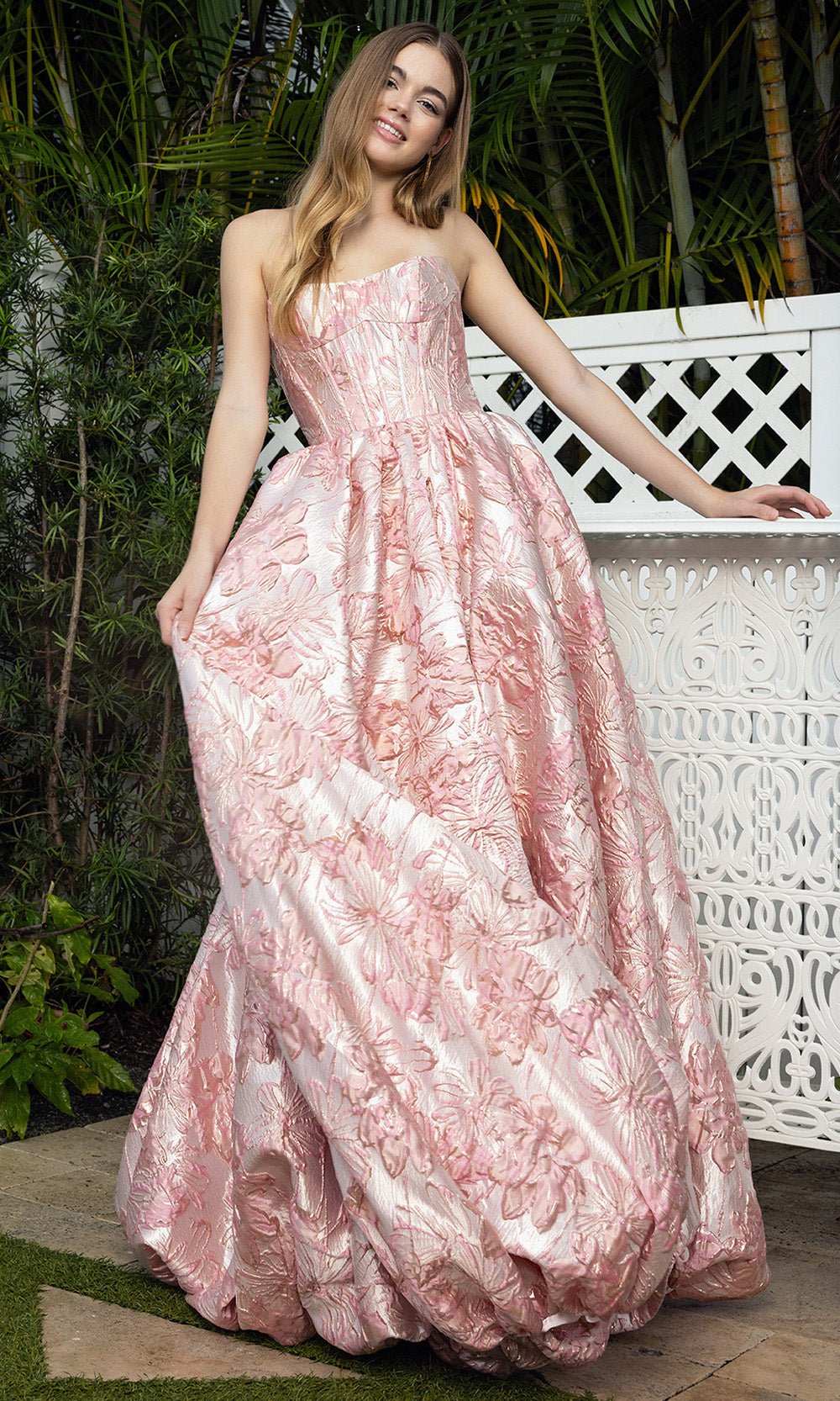 Portia and Scarlett XO180 - Floral Corset Semi Ballgown Prom Dress - Silhouette Dresses