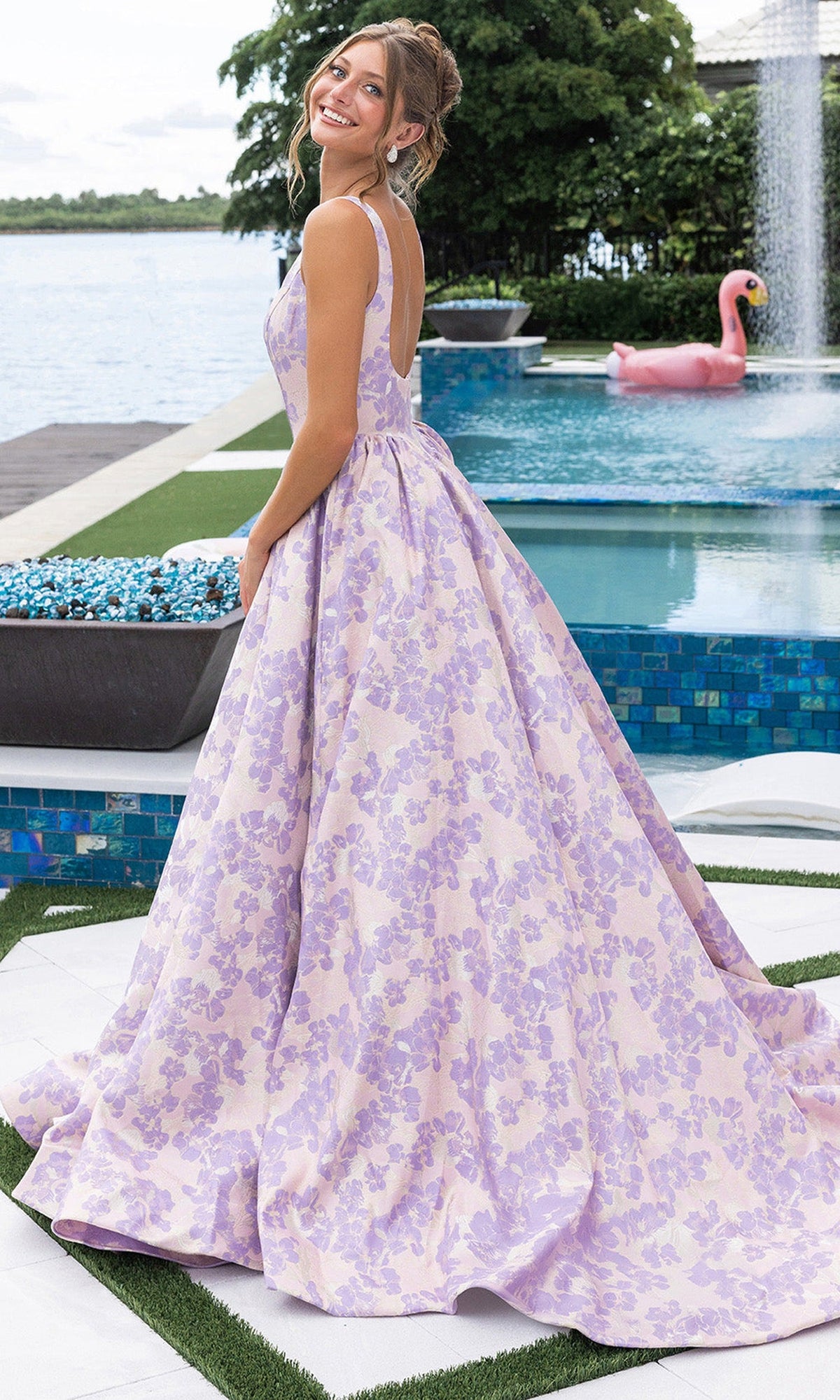 Portia and Scarlett XO185 - Square Neck Floral Prom Ballgown