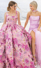 Portia and Scarlett XO188 - Square Neckline Floral Print Ballgown