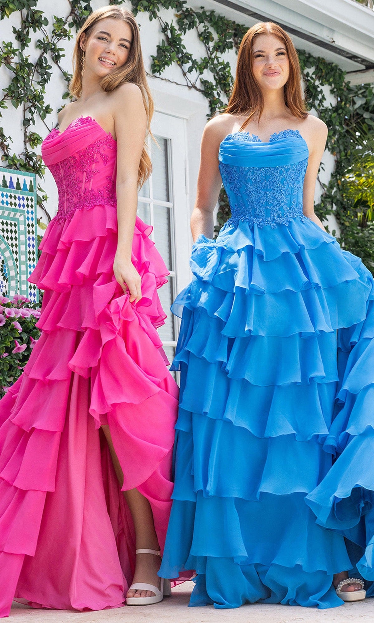 Portia and Scarlett XO189 - Lace Corset Ruffle A Line Prom Gown