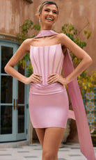 Portia and Scarlett XO209 - Strapless Corset Cocktail Dress with Scarf - Silhouette Dresses