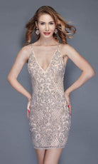 Primavera Couture - 3138 Bejeweled Plunging V-neck Cocktail Dress