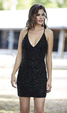 Primavera Couture - 3138 Bejeweled Plunging V-neck Cocktail Dress