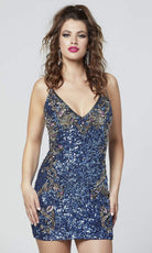 Primavera Couture - 3301 Plunging Lace Up Back Sequined Dress