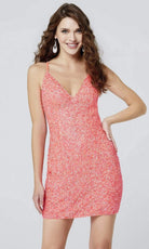 Primavera Couture - 3352 V-Neck Open Back Sequin Fitted Cocktail Dress