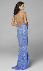 Primavera Couture - 3638 Lace-up Open Back Beaded High Slit Dress