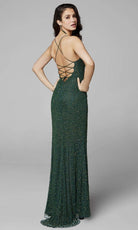 Primavera Couture - 3638 Lace-up Open Back Beaded High Slit Dress