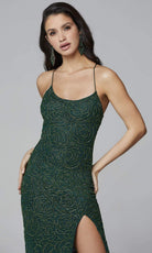 Primavera Couture - 3638 Lace-up Open Back Beaded High Slit Dress