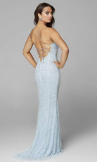 Primavera Couture - 3638 Lace-up Open Back Beaded High Slit Dress