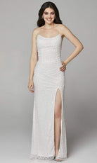 Primavera Couture - 3638 Lace-up Open Back Beaded High Slit Dress