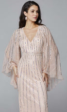 Primavera Couture - 3672 Sequined Long Bell Sleeve Sheath Dress